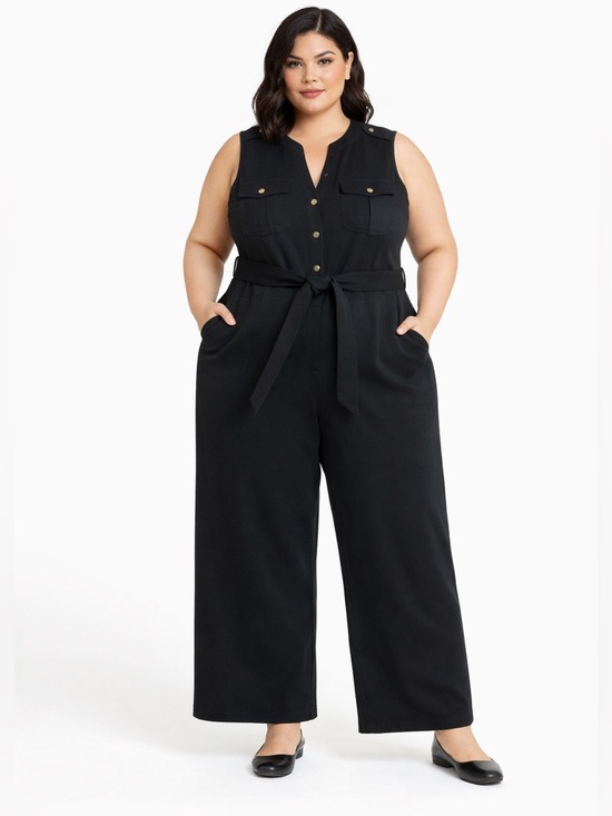 Worthington Pants - NWT Worthington SZ18W black wide leg jumpsuit 2 front & 2 breast pockets w/flaps